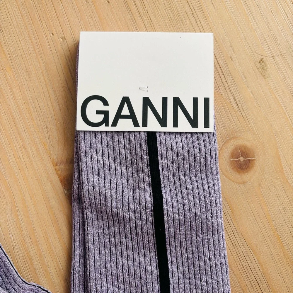 Ganni Women’s Purple Shimmery Black Striped Ribbed‎ Socks Size XS/S NWT
